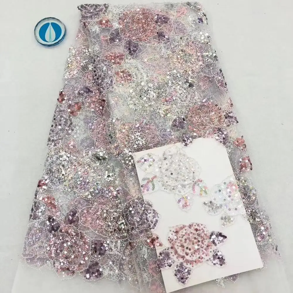 

Graceful Evening Dress Material Tulle Lace Fabric French Net Lace Cloth With Sequins PAN336(5yards/lot)