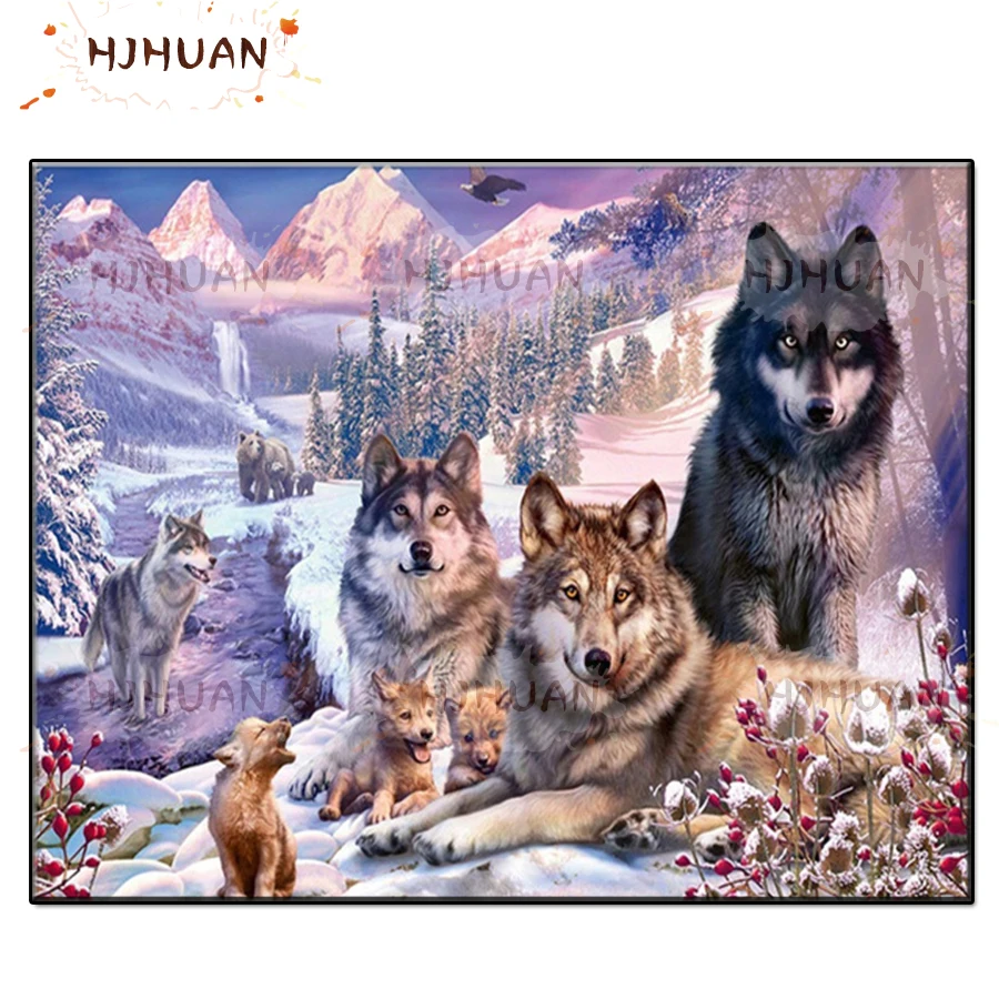 

5D Snow mountain, wolf Diamond Painting full drill Diamond Embroidery Cross Stitch Kit Mosaic Picture Gift Bedroom Decoration