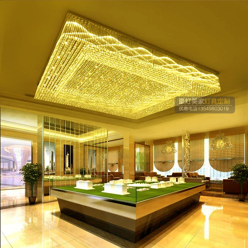 

High-end hotel lobby foot bath club lobby gold jewelry store sandpan area rectangular engineering crystal ceiling lamp