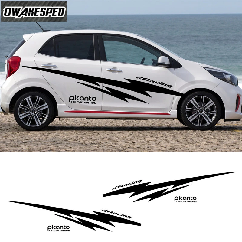 

1set Racing Sport Stripes Styling Car Whole Body Decor Sticker For KIA Picanto Morning Auto Door Both Side Vinyl Decals