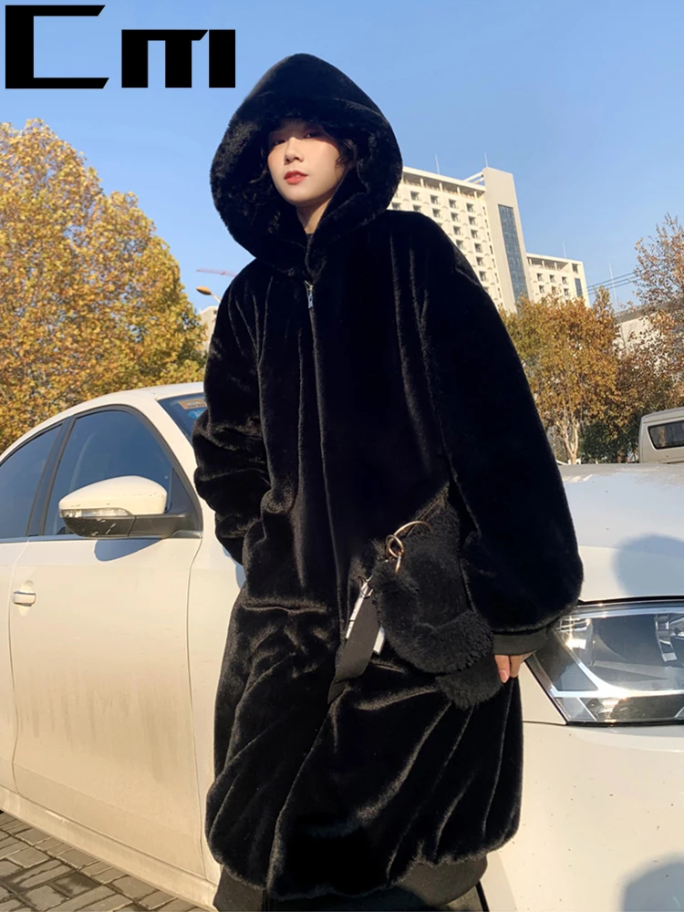 Зимнее женское флисовое пальто из искусственного кроличьего меха роскошное