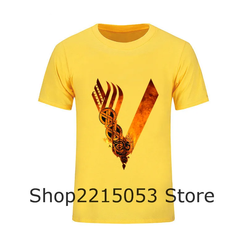 2020 Hot Selling Short Sleeve TShirts Vikings Logo Fire Mens T Shirts Male Personalised T-Shirts Crew Neck Nice camisa masculina | Мужская