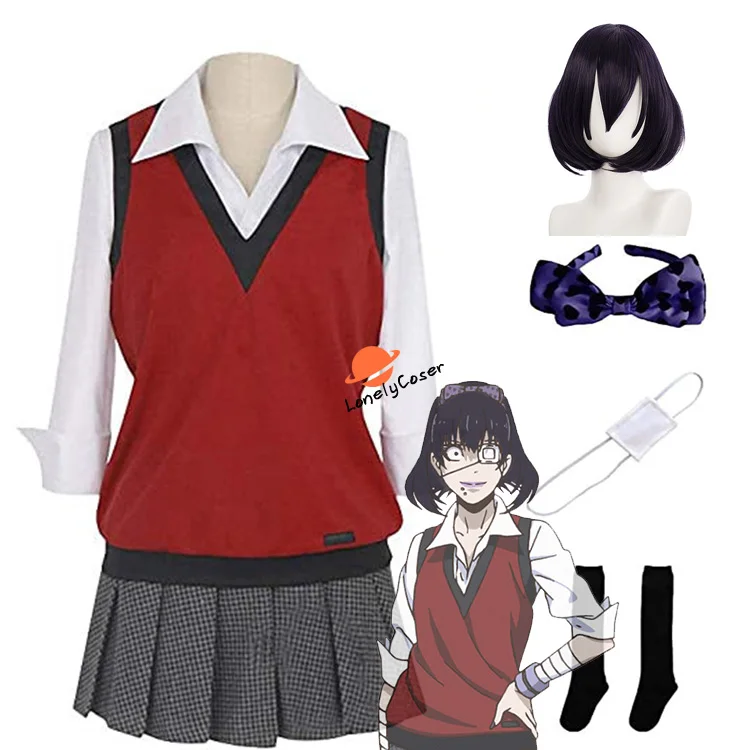 Аниме Kakegurui школьная Униформа JK Midari Ikishima косплей костюм парик рубашка жилет юбка