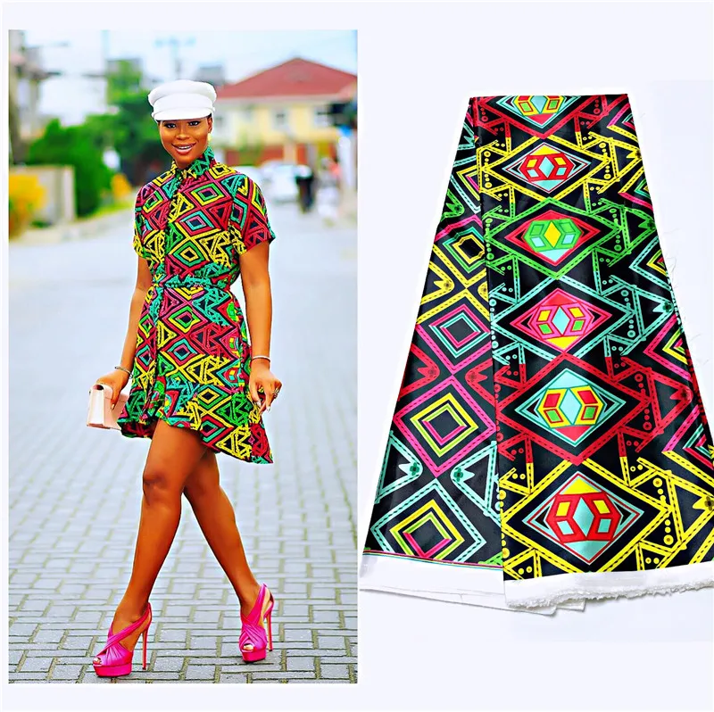 

Hot sale african silk fabric satin fabric high quality african soft material silk satin wax for dress 5yards