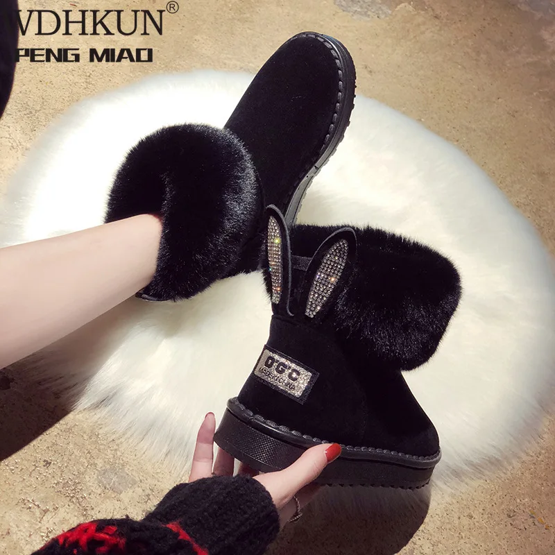 Ankle Boots for Women Women Boots Genuine Leather Real Fox Fur Brand Winter Shoes Warm Black Round Toe Casual  Female Snow Boots