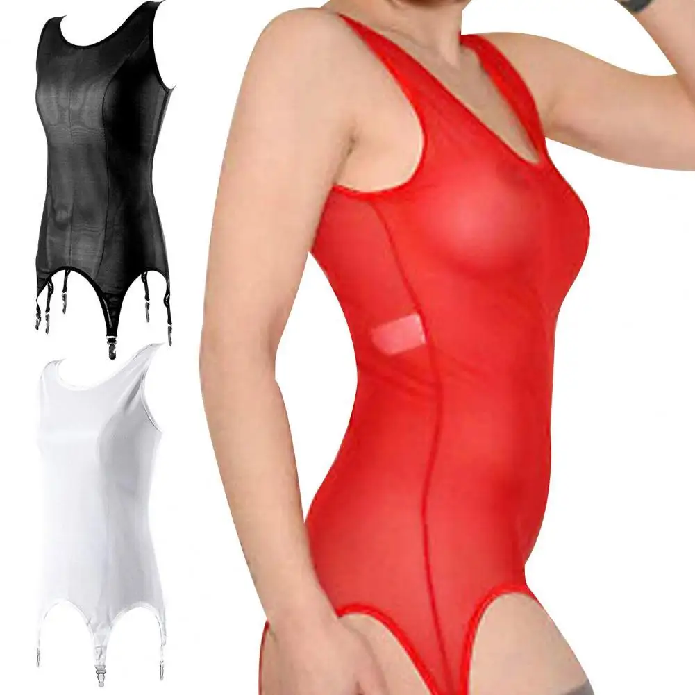 

Women See Through Vest Bodysuit Sexy Underwear Pajamas with Strap Garter Belt sexy body shaping underwear vest jumpsuit bodysuit