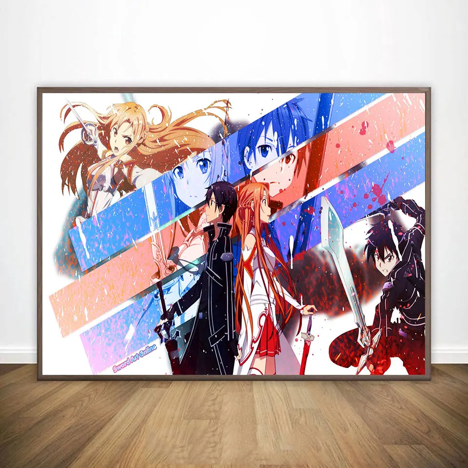 

Canvas Painting Sword Art Online Kirito Asuna Poster Japan Video Game Anime Prints Art Wall Pictures For Living Room Decor