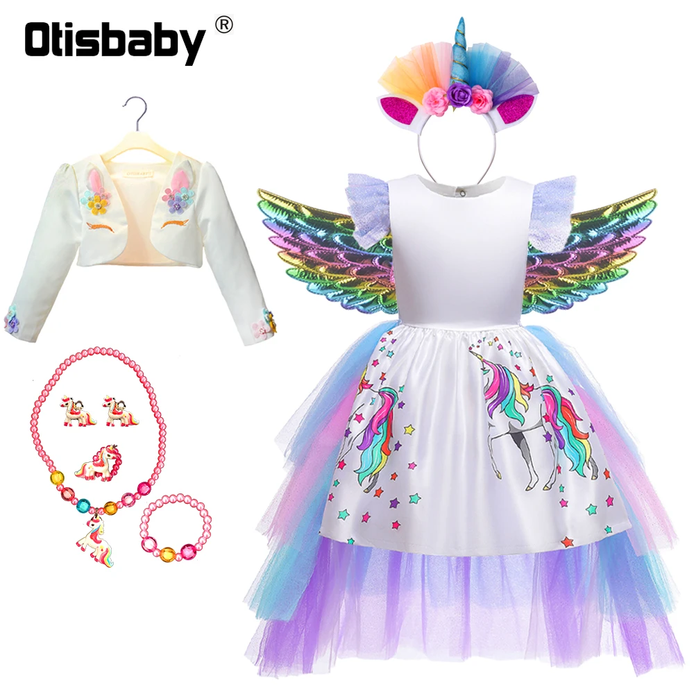 Рождественское платье с единорогом для девочек радужным многоярусным хвостом