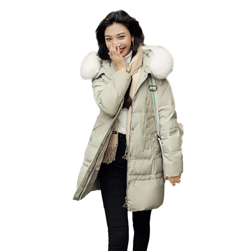 Real Hair Collar Down Jacket Women's Middle And Long Winter 2020 New Korean Loose Style Student's White Duck Down Coat