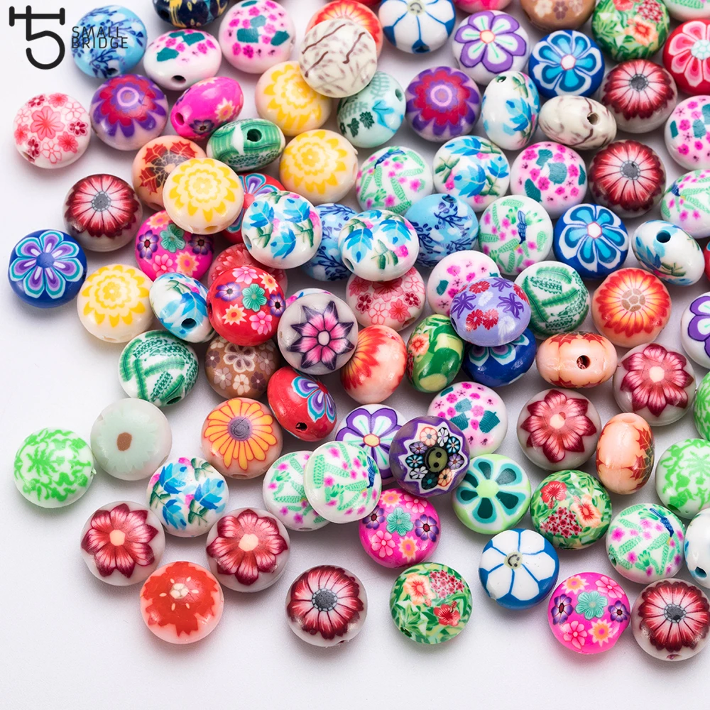 25 pièces de Perles d'argile polymère de fleur colorée de 12mm pour la fabrication de bijoux pour