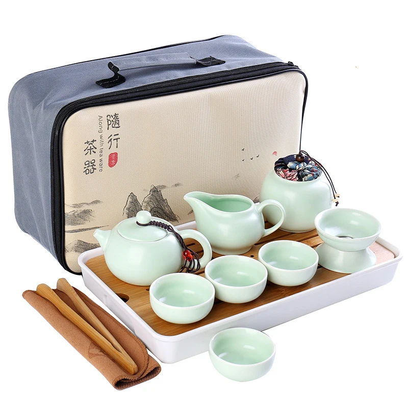 Customize Chinese Kung Fu Teaset Ceramic Portable Teapot Set Outdoor Travel Gaiwan Tea Cups of Ceremony Teacup Fine Gifts | Дом и сад