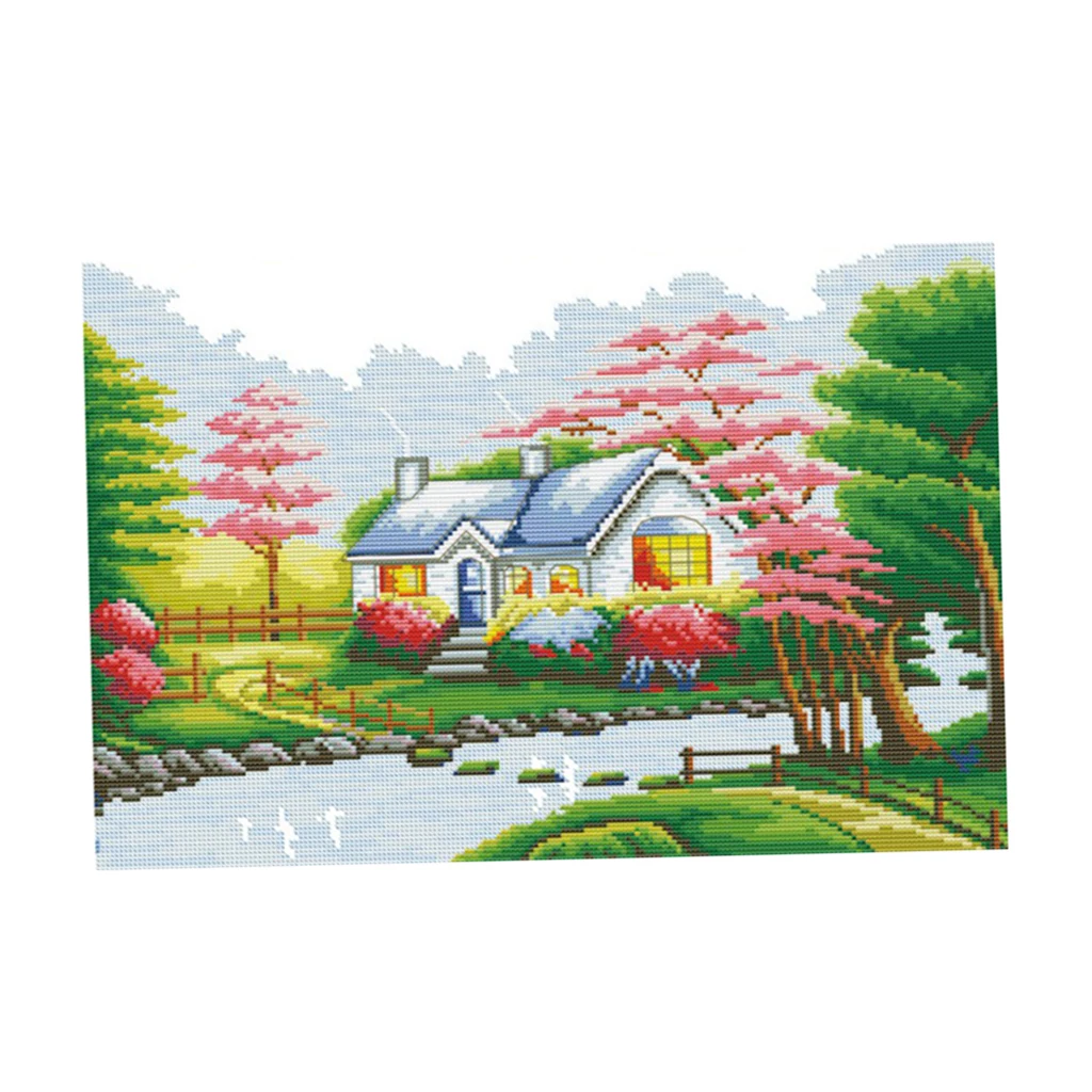 

11CT картина вышивка крестиком наборы красивые цветы и река 54x39 см