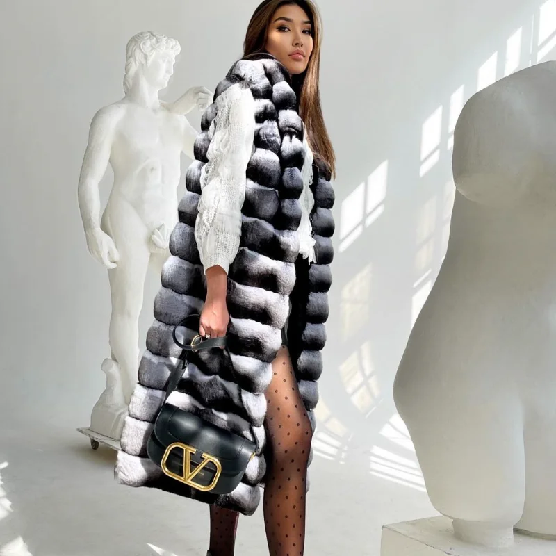 TOPFUR  Luxury Female Real Rex Rabbit Fur Imitate Chinchilla Fur Sleeveless Vest Thick Warm Winter Woman Natural Fur Overcoat