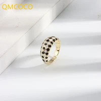 qmcoco silver color black round pattern rings for women simple punk exquisite jewelry gifts 2021 new trendy accessories