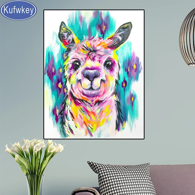

coloful Alpaca diamond embroidery Custom photo full square round drill rhinestone diamond mosaic set animal home decoration,
