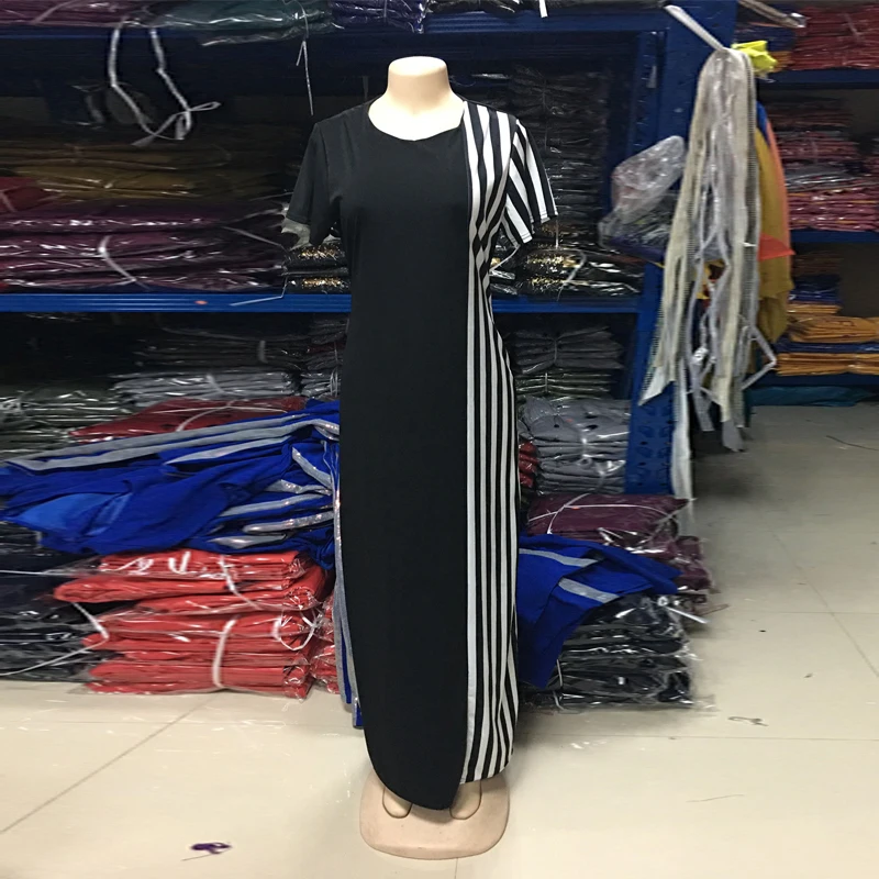 

Plus Size Office Lady Loose Maxi Dress Women Fashion Black White Vertical Striped Vestidos Elegant Club Party Large Size Dresses