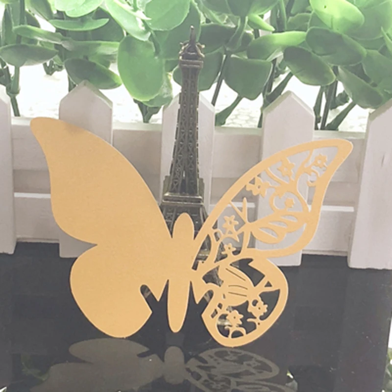 50 шт. бумажный столик с бабочкой и лазерной гравировкой бумажные карты для вина