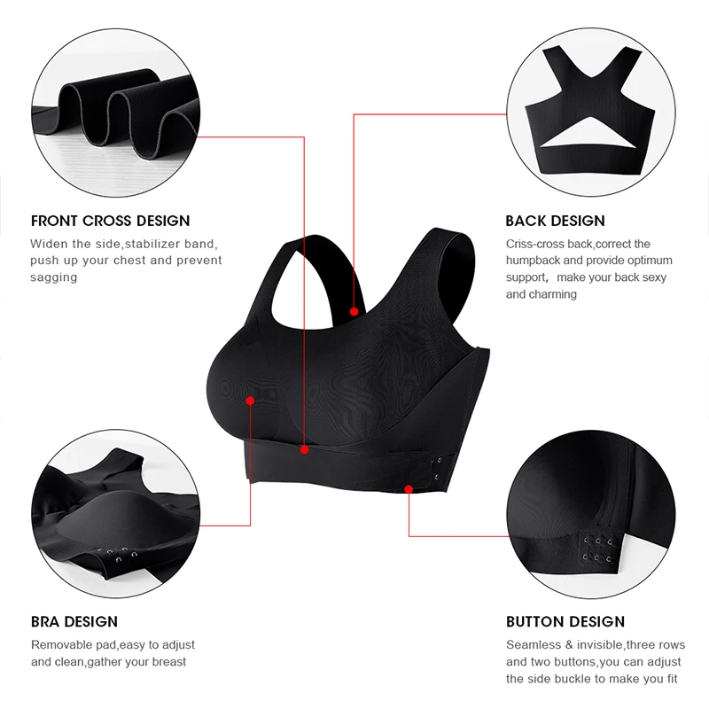Women Bra Posture Corrector Bra Bralette Push Up Shockproof Sports Support Fitness Vest Brassiere Underwear Cross Back Tank Tops