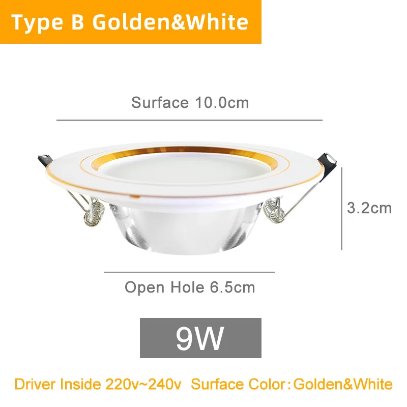 B Golden White 9W Kaguyahime светодиодный панельные утопленные светильники 3 Вт 5 Вт 10 Вт 15 Вт AC 220 В 240 В Высокая Яркая Круглая Панель-лампа освещение для кухня ванная - Испускаемый цвет: B Golden White 9W