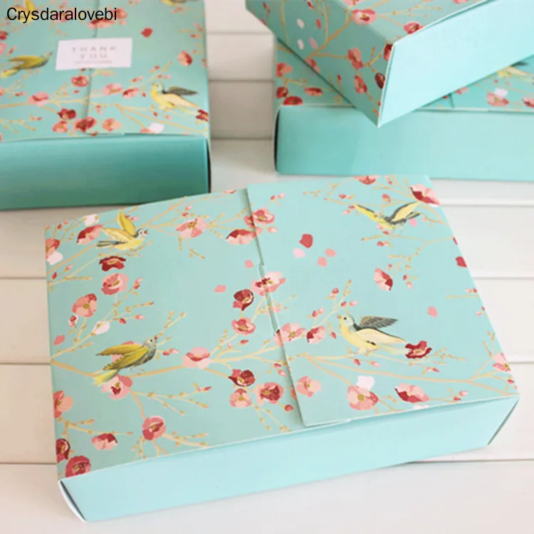 

20pcs Big Blue Flower Birds Decoration Bakery Package Dessert Candy Cookie Cake Packing Box Gift Boxes Supply Favors
