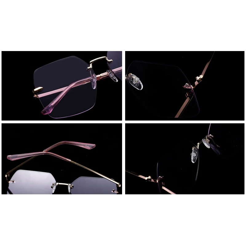 

Oversized Rimless Square Sunglasses Women New Fashion Brand Purple Gray Clear Lens Shades Sunglasses Female Gafas Glasses Q803