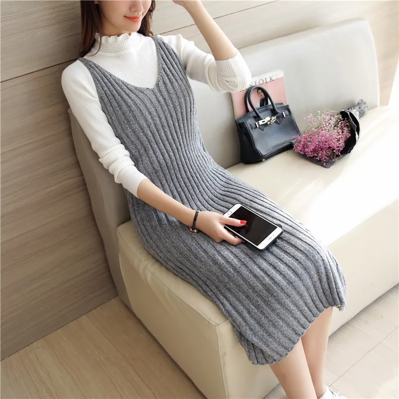 Женское трикотажное платье-жилет однотонное платье средней длины на бретельках