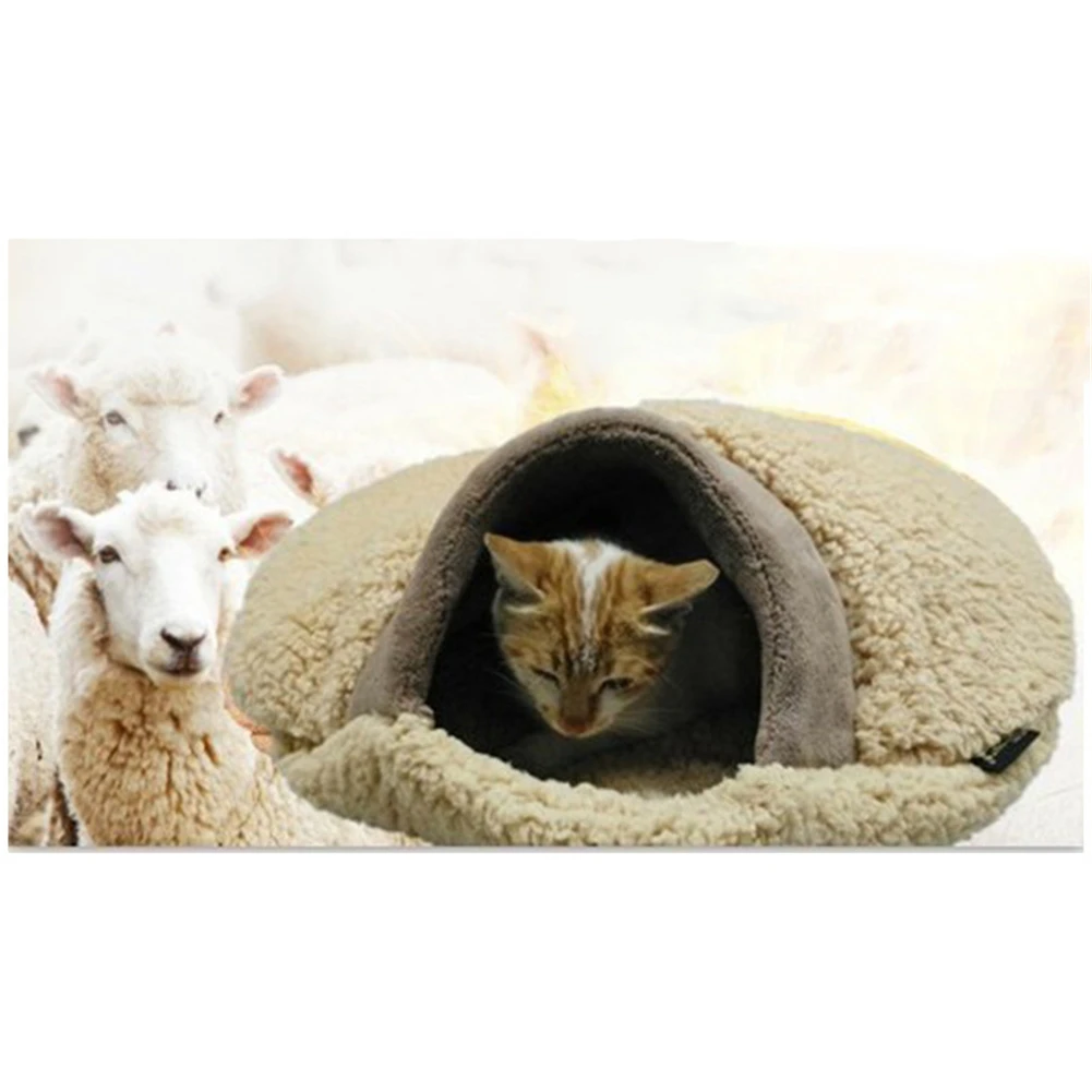 Зимняя теплая кровать для кошек мягкий плюшевый котенок домик в пещере уютный