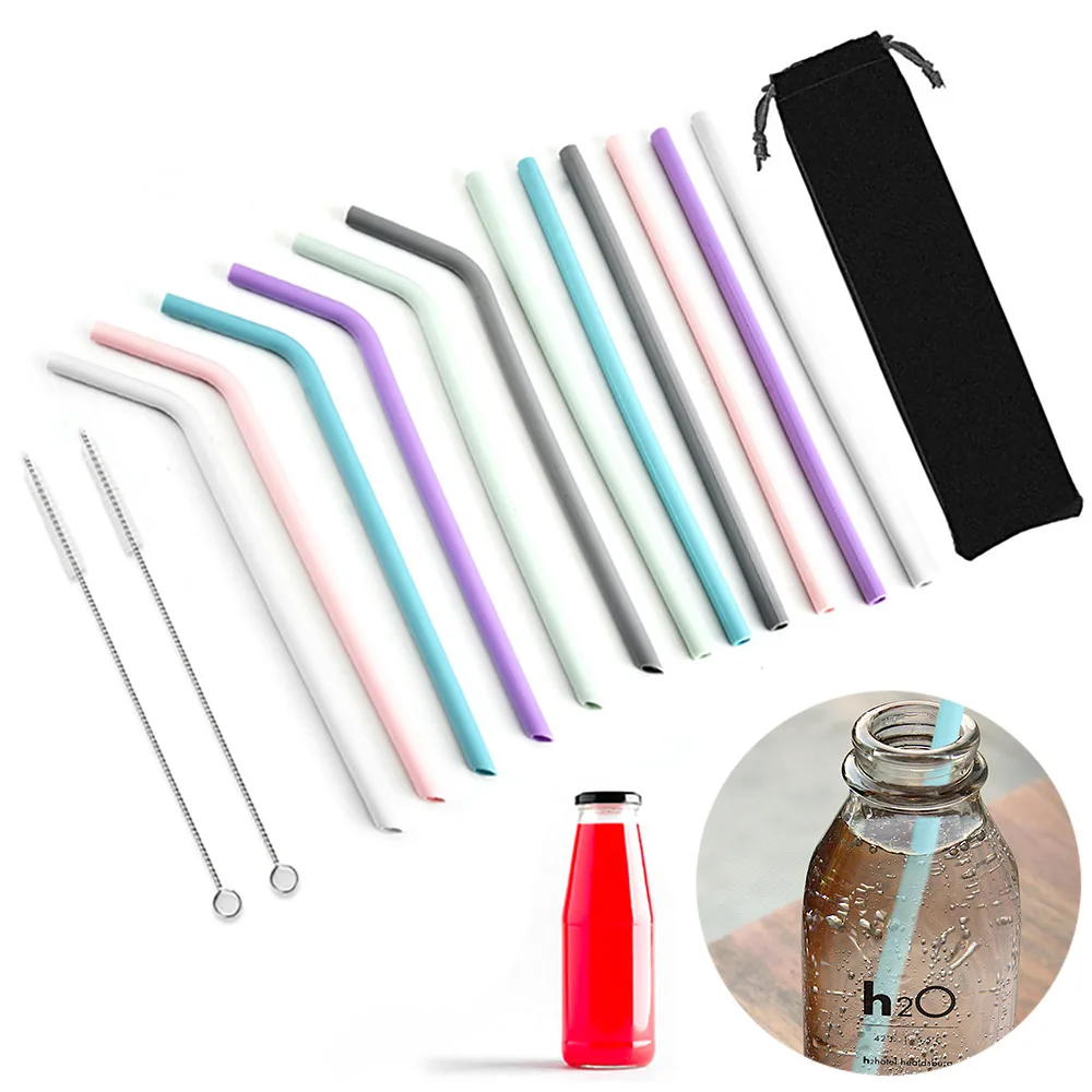 

Rainbow Color Reusable Silicone Foldable Drinking Straw Set with Cleaner Brush Drinking Milk Drinkware Bar Party Accessory 2021