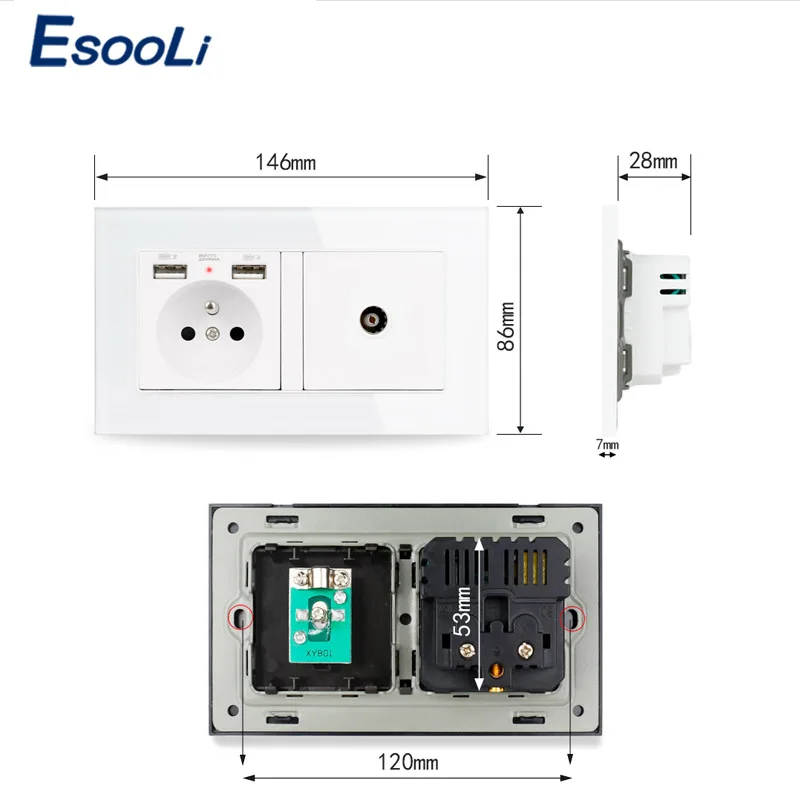 ESOOLI роскошная стеклянная панель 2 комплекта настенная мощность 16А французский