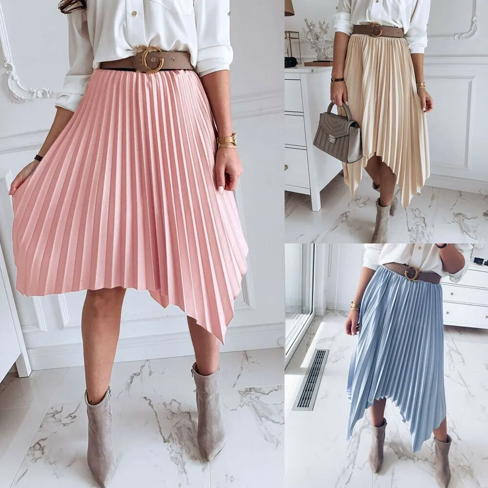 Женская плиссированная повседневная юбка с эластичной резинкой на талии длинная