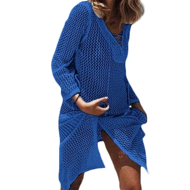

X5XD Womens Bathing Suit Cover Up Beach Bikini Swimsuit Swimwear Crochet Dress