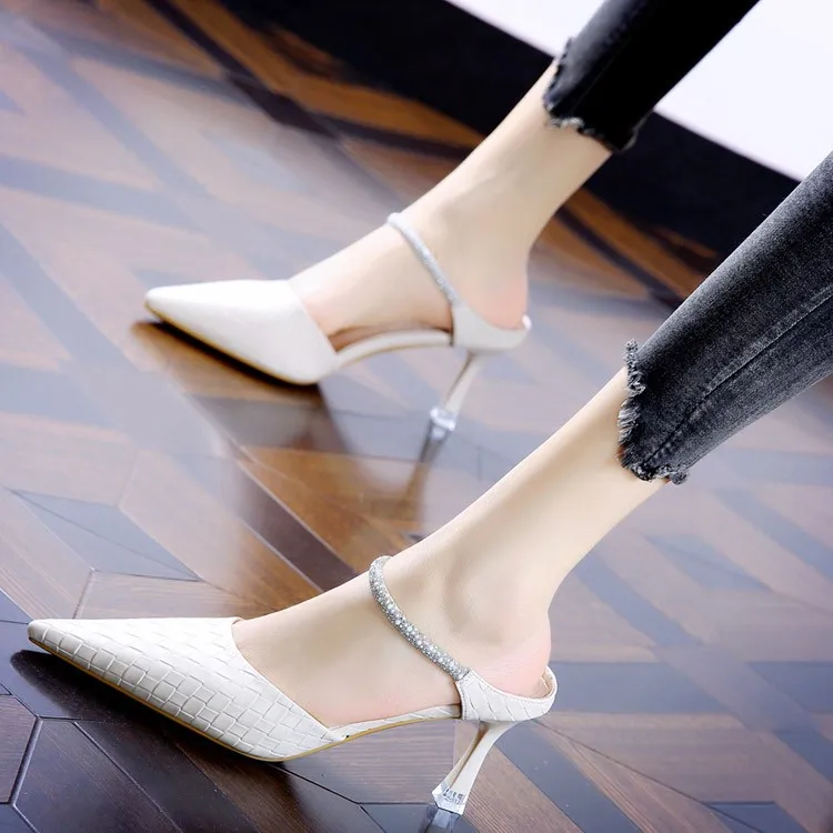 

Glitter Slides Shoes Cover Toe Slippers Heels Low Slipers Women Jelly High Thin Flat Summer 2021 Fabric Crystal Rubber Rome Basi