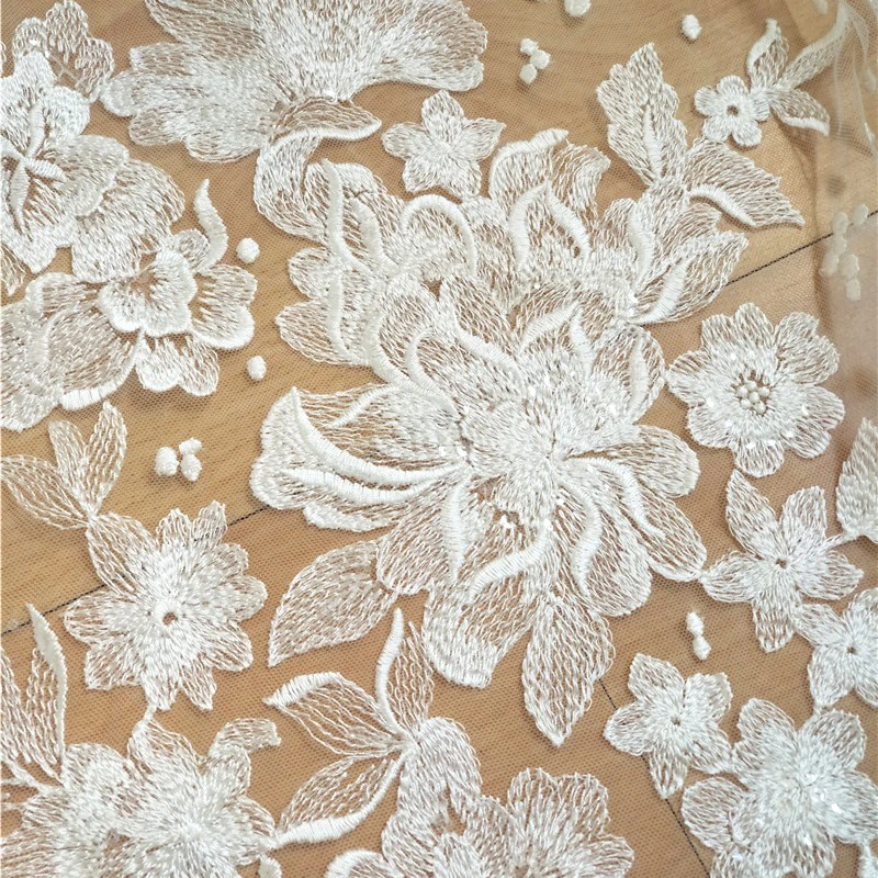 GLace 1Y/lot off white мягкая сетка вышивка кружево швейная ткань свадебное платье