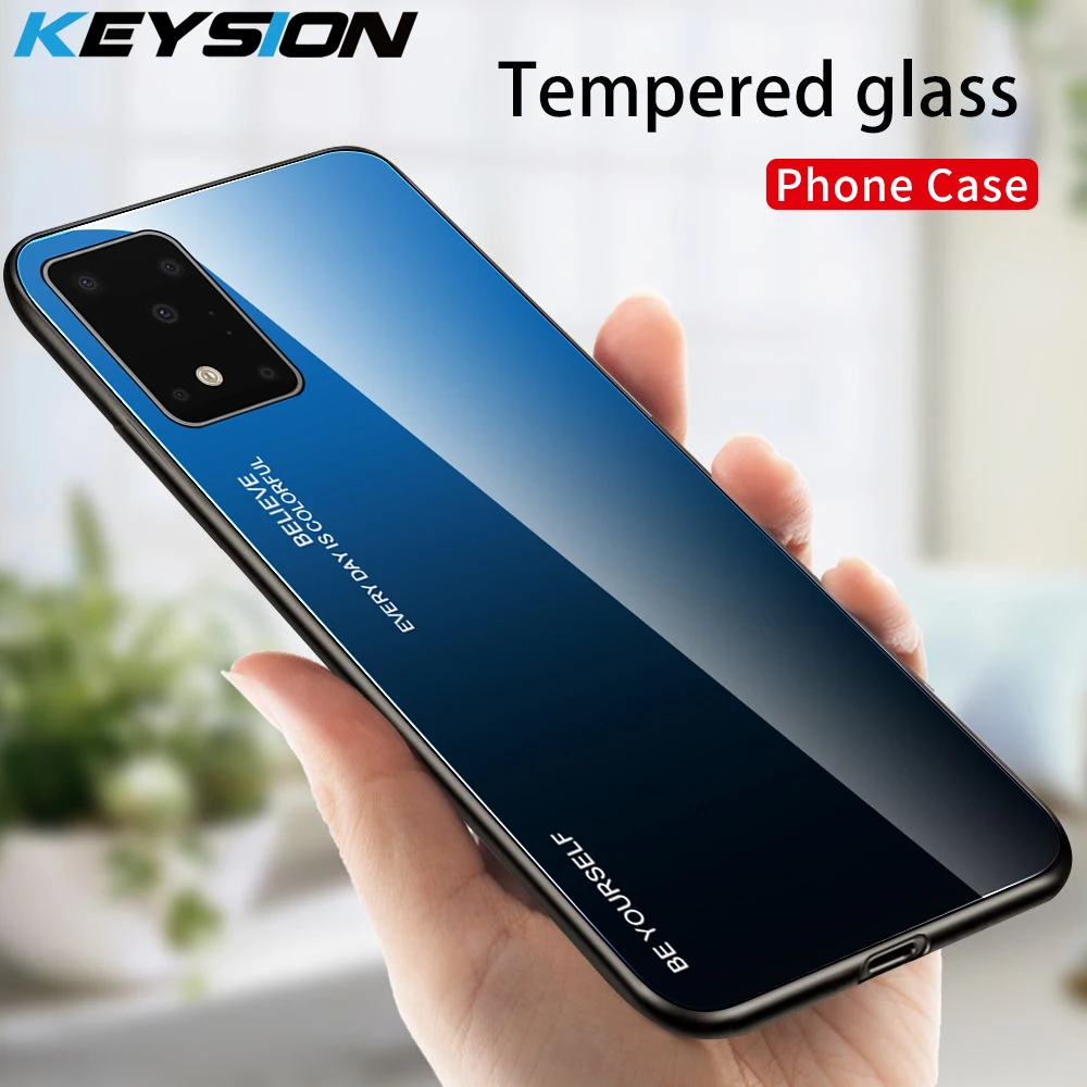 KEYSION Gradient Glass Case for Samsung Galaxy S20 Ultra S10 Plus S9 Note 10 Phone Cover A71 A51 A70 A50S A20 M30S |