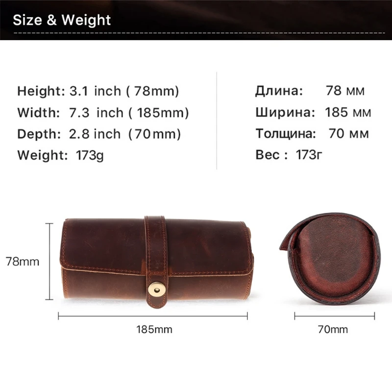

R2LE 3 Slots Genuine Leather Watch Roll Travel Case Portable Vintage Horse Leather Display Watch Storage Box Watch Organizers