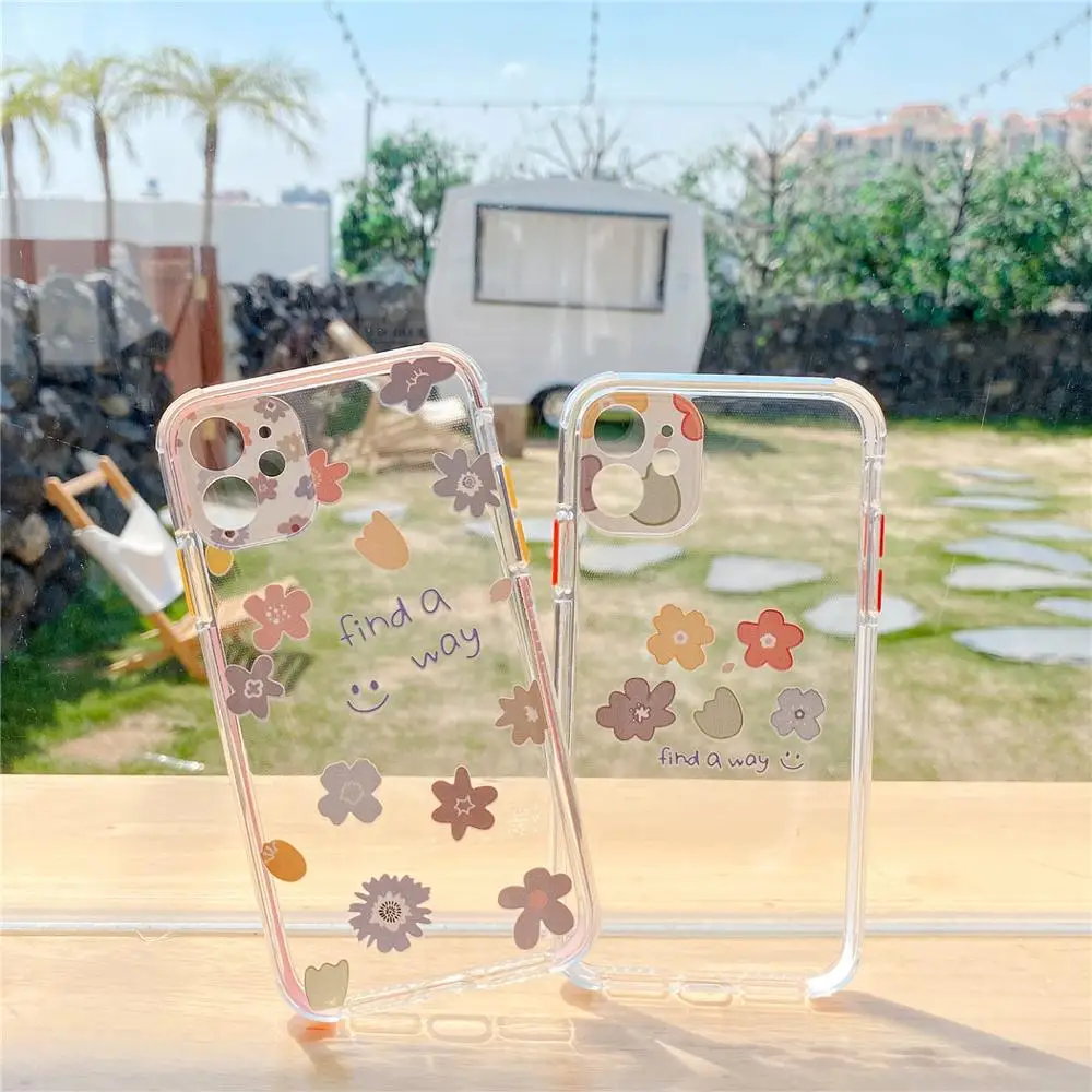 

Full Cover Cute Korean Cartoon Flower Phone Case For iPhone 11 Pro Max XR X XS Max for 7 8 Plus SE 2 Soft TPU Clear Back Cover