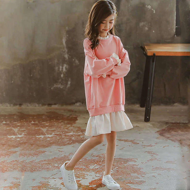 

Teenage Girls 2020 Autumn Winter Sweatshirts Dress New Children Dresses Casual Baby Girl Clothing Black Kids Hoodie Sweatshirt
