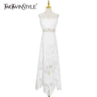 Женский кружевной комплект TWOTWINSTYLE, комплект из двух предметов, топ без рукавов, с квадратным вырезом, юбка средней длины с высокой талией