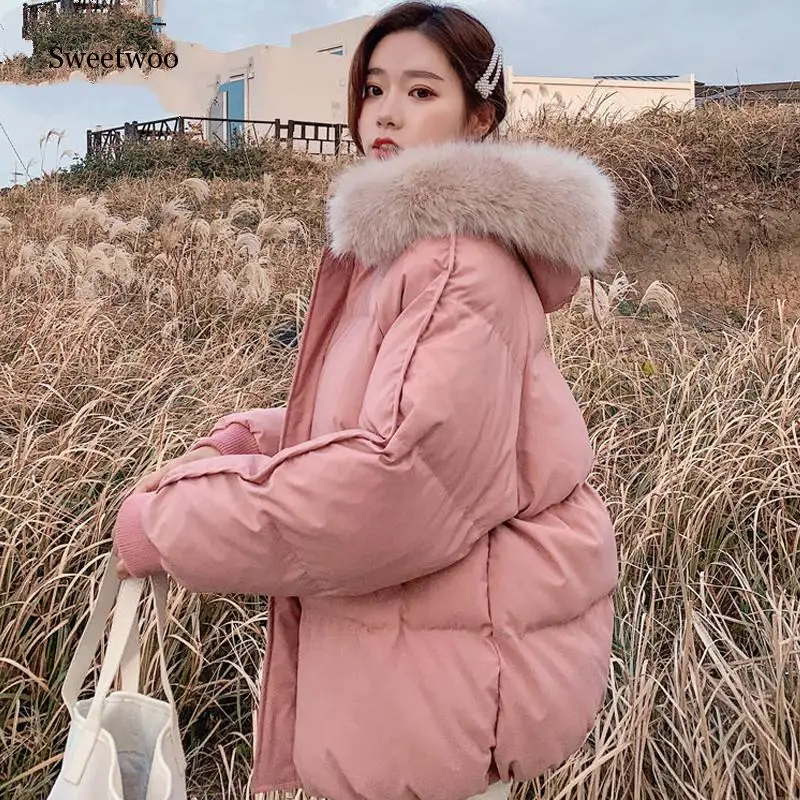 Women Winter Jacket Parkas Big Fur Collar Hooded Coat 2020 New Causal Long Sleeve Thicken Loose Female Solid Parkas Coat