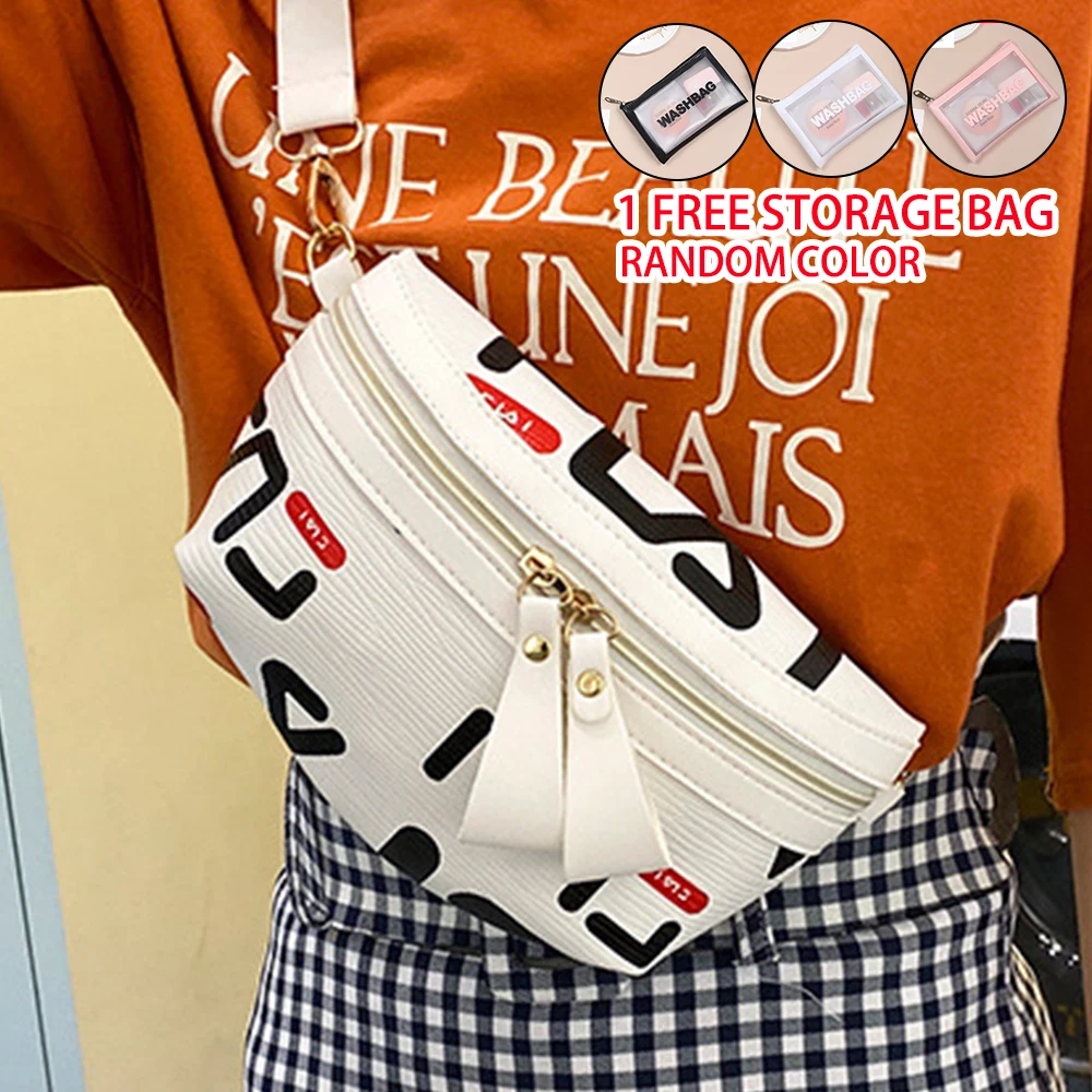 

Waist bag female new fashion printing ladies chest bag wild waist bag double zipper messenger coin purse women single shoulder