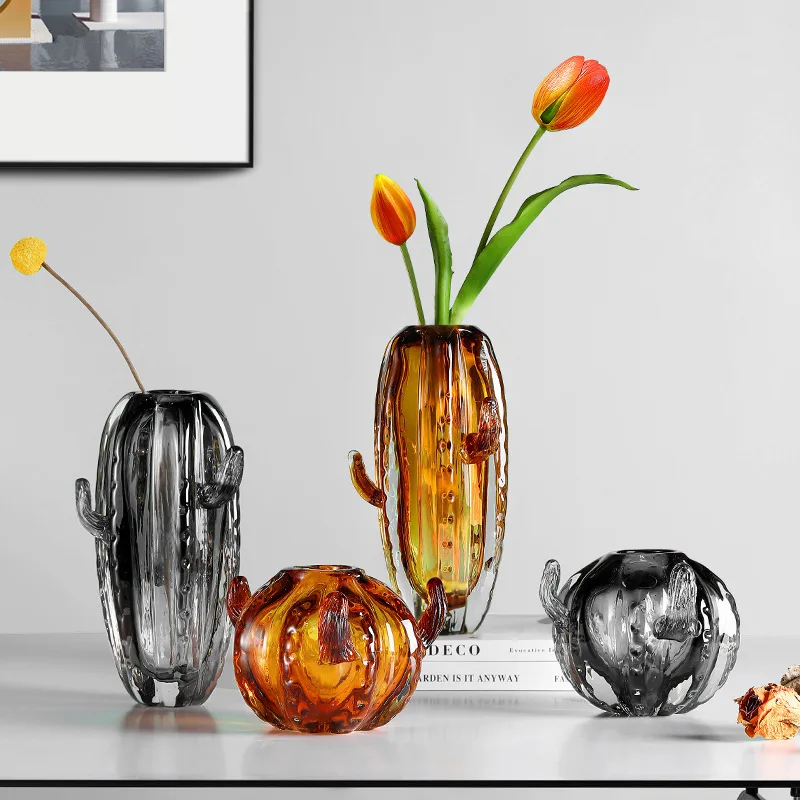 

Scandinavian Imitation Cactus Flowers Dry Flower Arrangement Decor Glass Vase For Living Room Dining Table Living Room Bedroom
