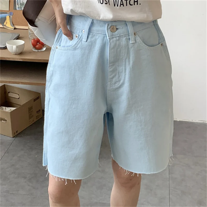 

HziriP Summer Cowboy Plus Size Chic Wide Leg Denim 2021 Party Streetwear Femme Prom Straight High Waist Casual All-Match Shorts