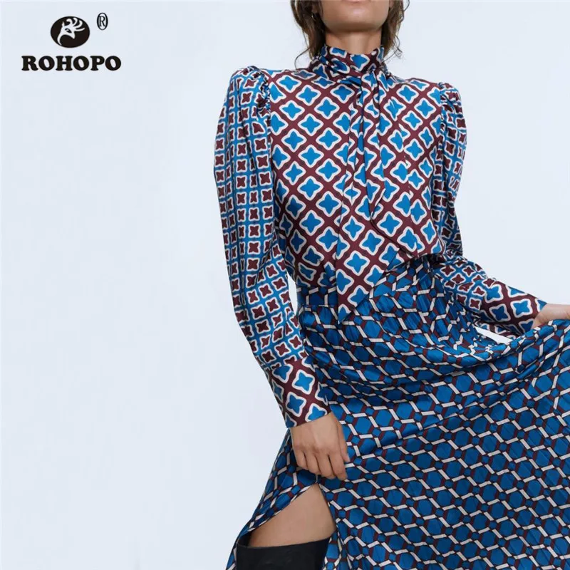 ROHOPO слоеная блуза с длинным рукавом и воротником бантом винтажная блузка принтом