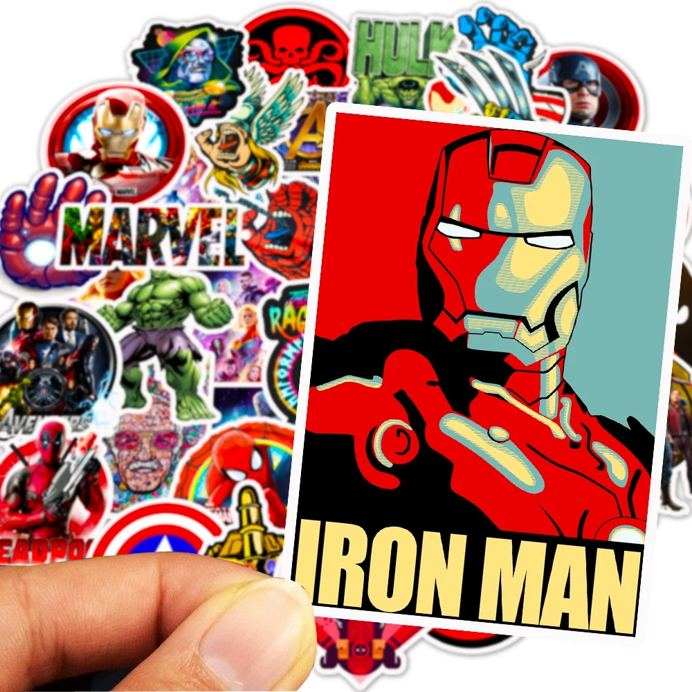 50 шт./упак. с принтами "Marvel", "Мстители", стикеры из фильмов «Супергерои» крутые стикеры Чемодан ноутбук для телефона на мотоцикл Водонепроницаемый игрушка наклейки подарки