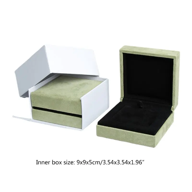

Hot Suede Pendant Box Double Ring Display Holder with Lid