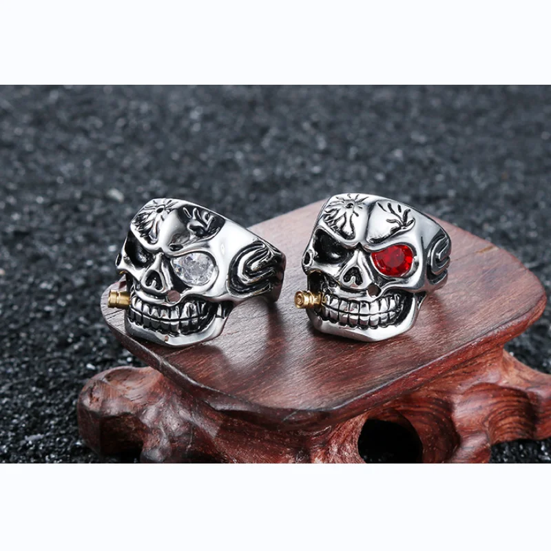 

Cigarette Zircon Skull Titanium Rings For Men Fashion Personalized Domineering Punk Ring Electroplated Jewelry Gift Wholesale