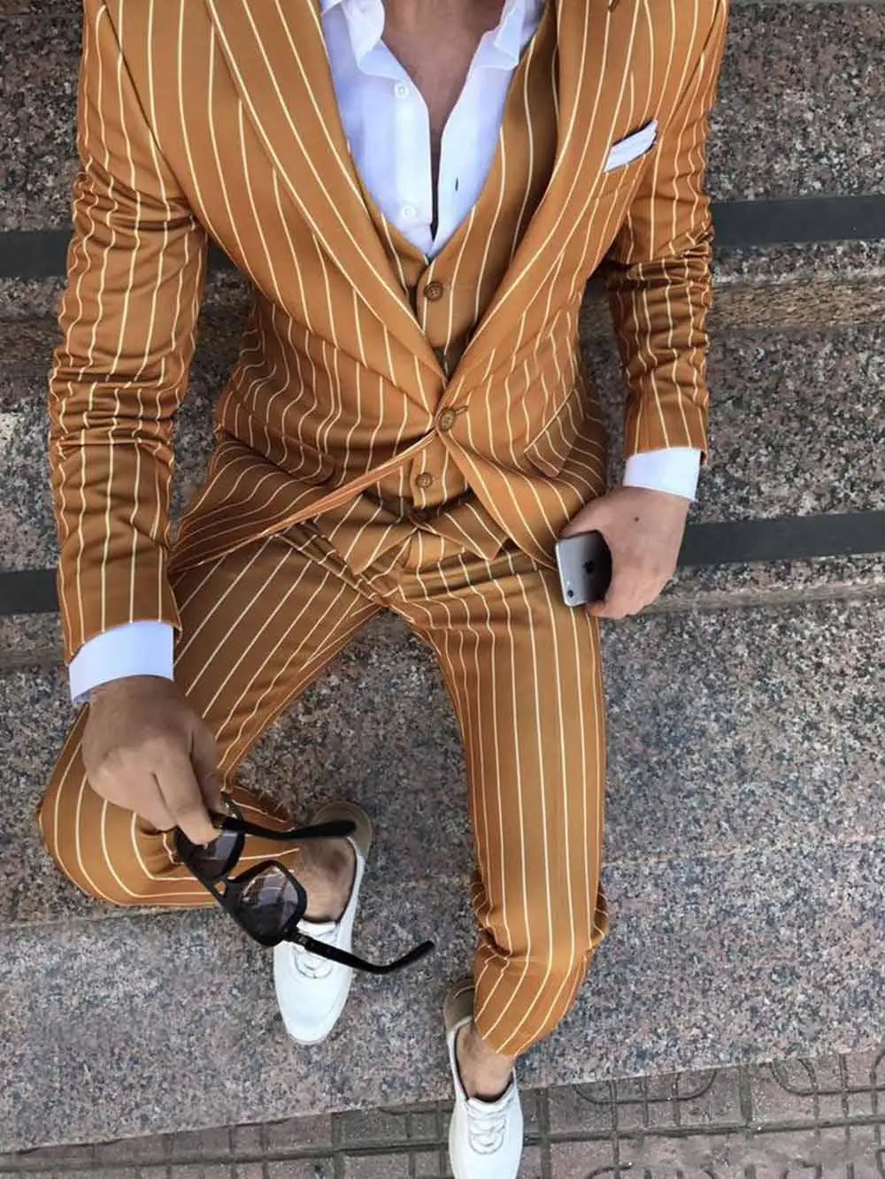 2020 модные дизайнерские мужские костюмы в полоску приталенные повседневные