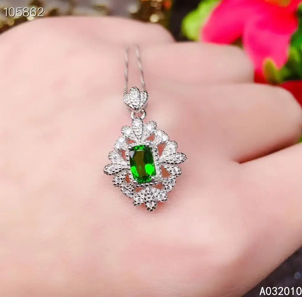 

KJJEAXCMY Fine Jewelry 925 Sterling Silver inlaid Natural diopside Woman's Female Miss noble Pendant Necklace chain Support test