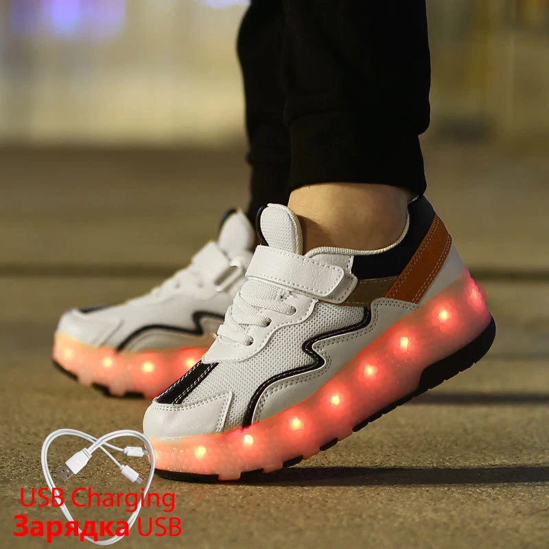 USB Charging Sneakers with Roller and Glowing Kids Shoes for Girl Luminous Wheels zapatillas con ruedas y luces | Детская одежда и