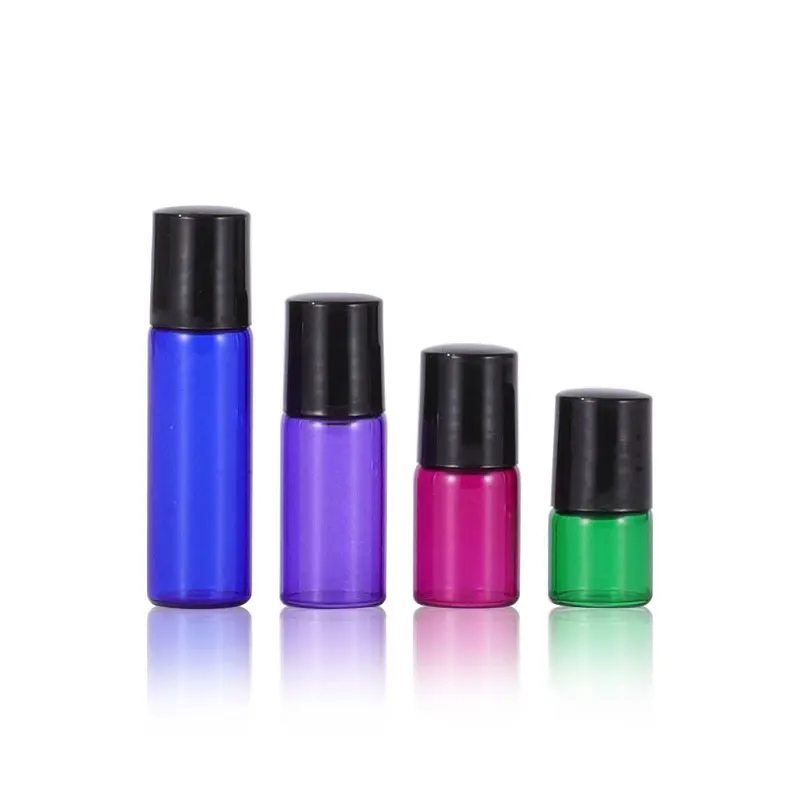 

50 X 1ml 2ml 3ml 5ml Roll On Glass Bottles Essential Oil Black Screw Cap Mini Sample Glass Vial Perfume Glass Containers Roller